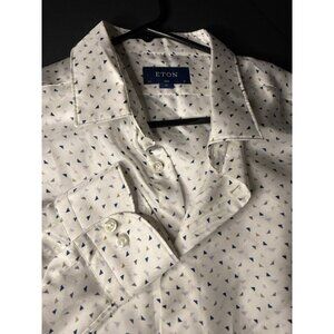Eton Contemporary Fit Silk Dress Shirt White Mens XL Long Sleeve Geometric NWT